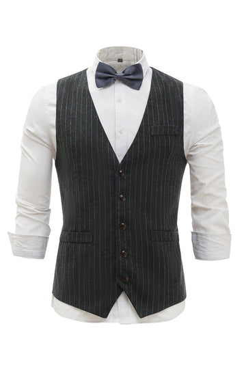 Chaleco de hombre a rayas gris oscuro con conjunto de accesorios de 5 piezas